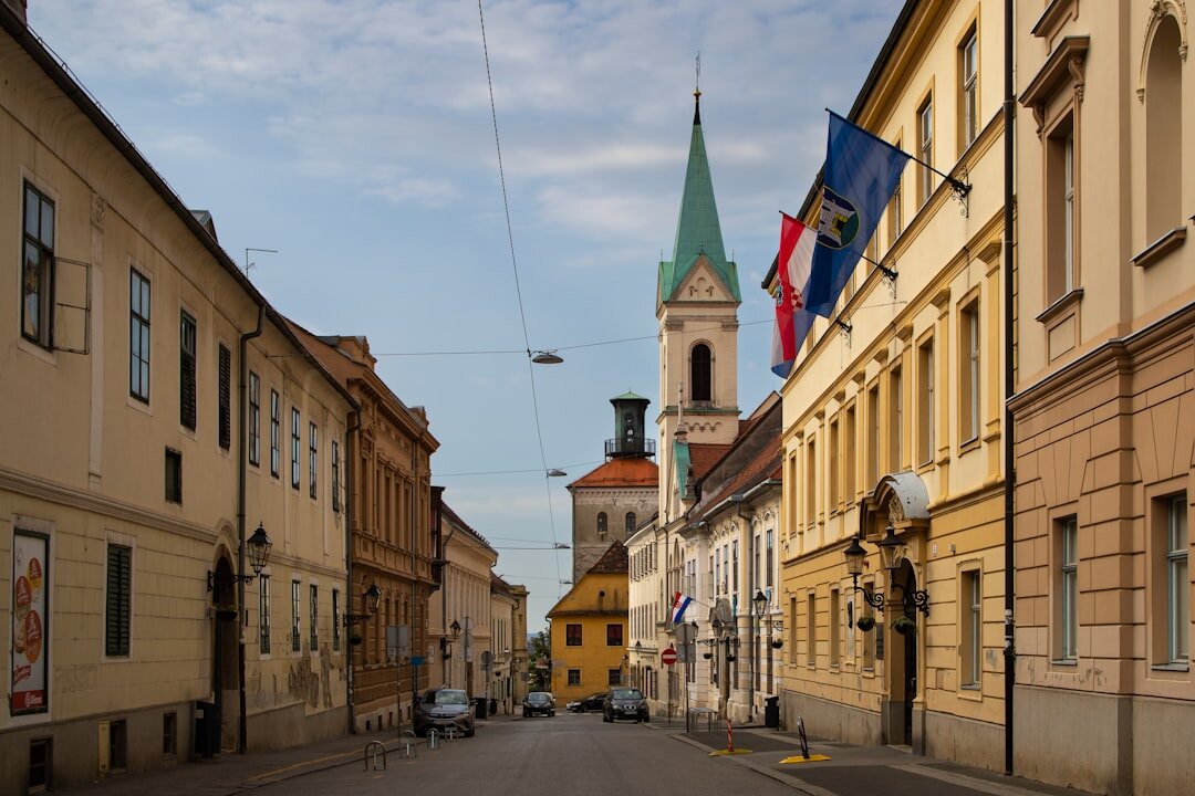 Cobbled street in Zagreb old town with colorful facades
