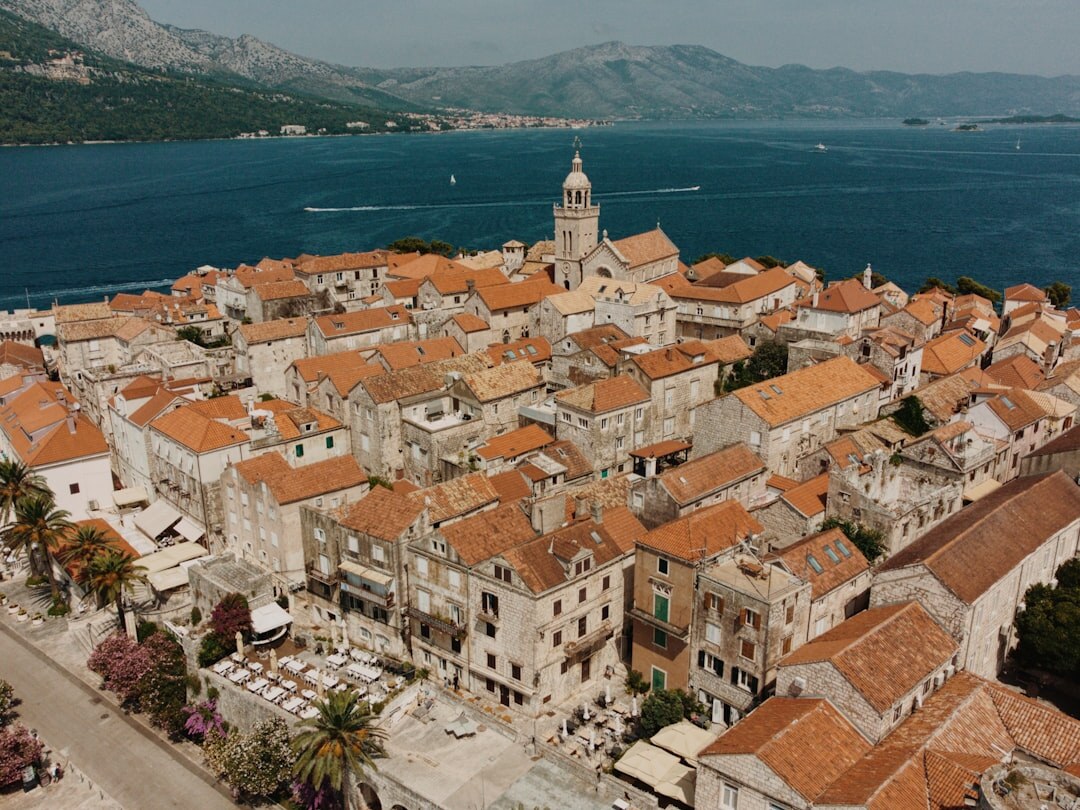Walled old town of Korcula on a small peninsula
